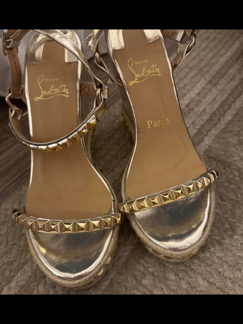 Christian Louboutin Metallic Gold Studded Espadrille Wedges